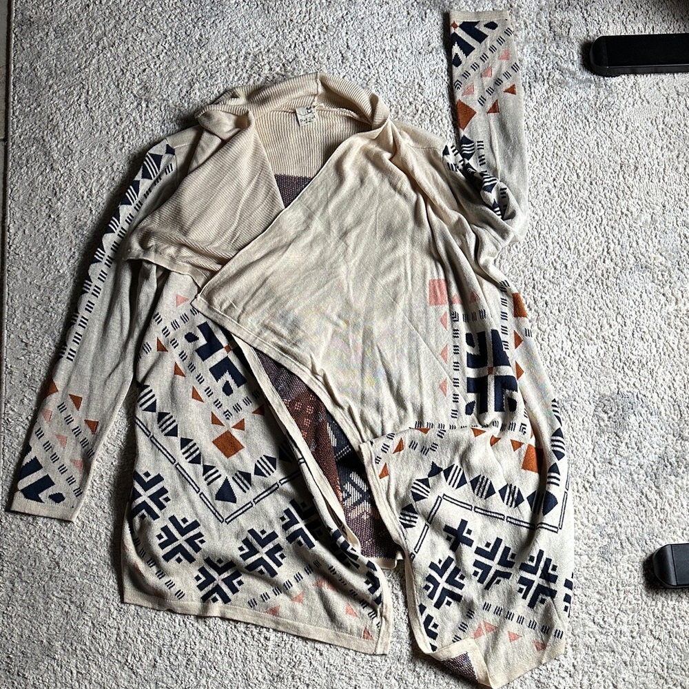 Beige With Multi Color Cardigan